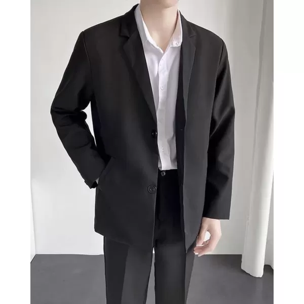 chouyatou Mens Casual Notched Lapel 2Button Work Office Blazer Jacket Sport CoatBlack