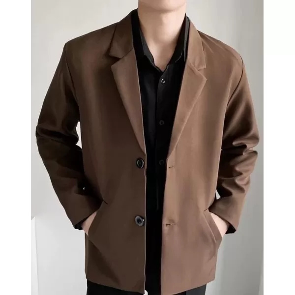 chouyatou Mens Casual Notched Lapel 2Button Work Office Blazer Jacket Sport CoatCoffee