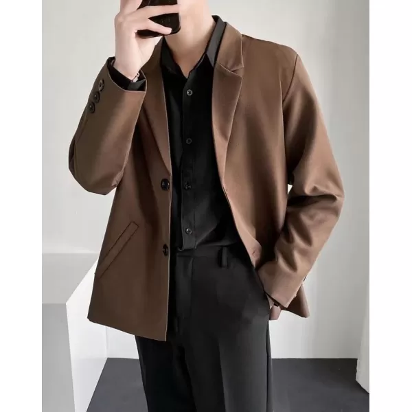 chouyatou Mens Casual Notched Lapel 2Button Work Office Blazer Jacket Sport CoatCoffee