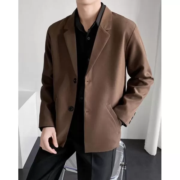 chouyatou Mens Casual Notched Lapel 2Button Work Office Blazer Jacket Sport CoatCoffee