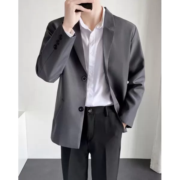 chouyatou Mens Casual Notched Lapel 2Button Work Office Blazer Jacket Sport CoatDark Gray