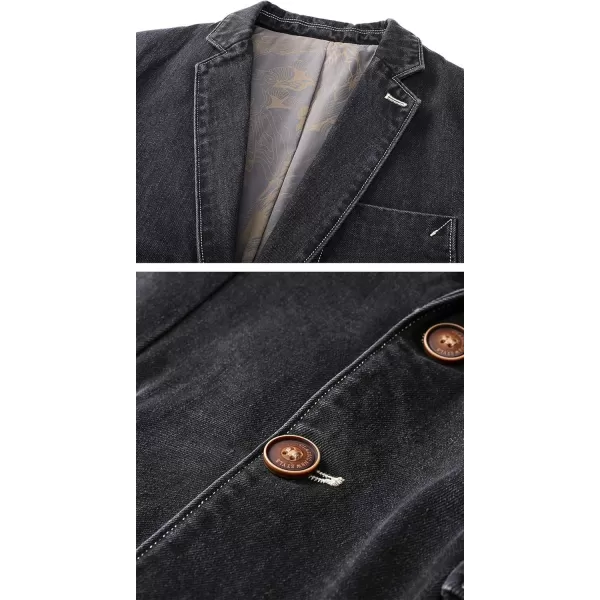 chouyatou Mens Notch Lapel Vintage Style Denim Suit Blazer Jacket Sport CoatBlack
