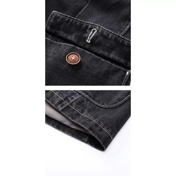 chouyatou Mens Notch Lapel Vintage Style Denim Suit Blazer Jacket Sport CoatBlack