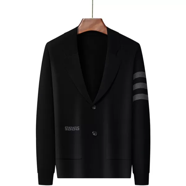 chouyatou Mens Notched Lapel 2 Button Slim Fit Business Casual Striped Knit Sweater Blazer Jacket Sport CoatBlack