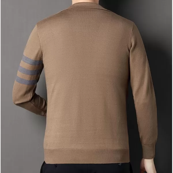 chouyatou Mens Notched Lapel 2 Button Slim Fit Business Casual Striped Knit Sweater Blazer Jacket Sport CoatCamel