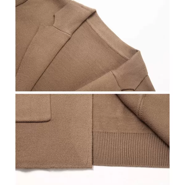 chouyatou Mens Notched Lapel 2 Button Slim Fit Business Casual Striped Knit Sweater Blazer Jacket Sport CoatCamel