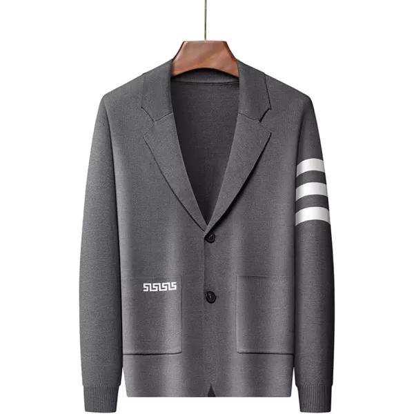 chouyatou Mens Notched Lapel 2 Button Slim Fit Business Casual Striped Knit Sweater Blazer Jacket Sport CoatGray