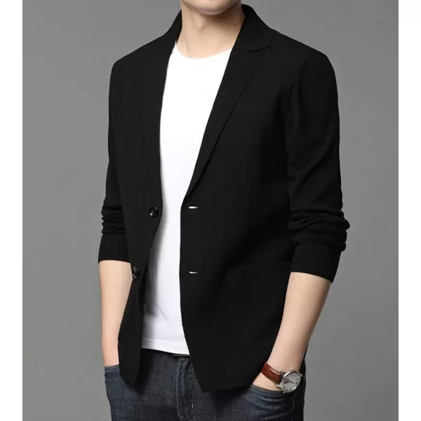 chouyatou Mens Notched Lapel Business Casual Knit Blazer Sweater Cardigan Jacket Sport CoatRibbed Black