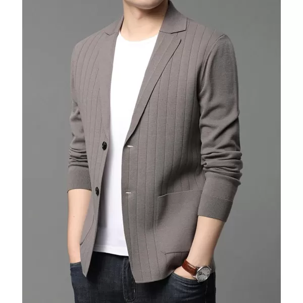 chouyatou Mens Notched Lapel Business Casual Knit Blazer Sweater Cardigan Jacket Sport CoatRibbed Gray