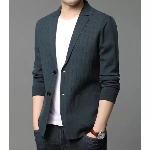 chouyatou Mens Notched Lapel Business Casual Knit Blazer Sweater Cardigan Jacket Sport CoatRibbed Navy