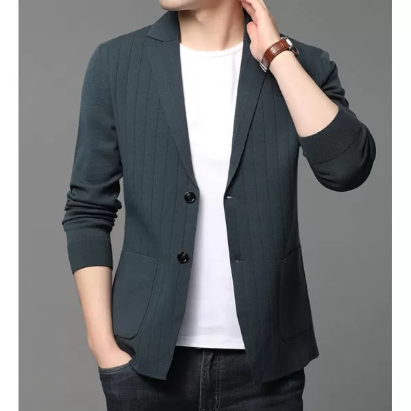 chouyatou Mens Notched Lapel Business Casual Knit Blazer Sweater Cardigan Jacket Sport CoatRibbed Navy
