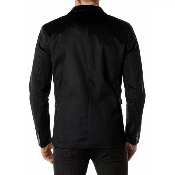 chouyatou Mens Solid Velvet Blazer Basic Slim Fit Two Button Prom Party Dinner Blazer JacketBlack