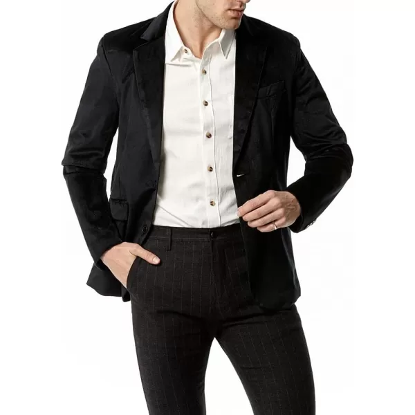 chouyatou Mens Solid Velvet Blazer Basic Slim Fit Two Button Prom Party Dinner Blazer JacketBlack