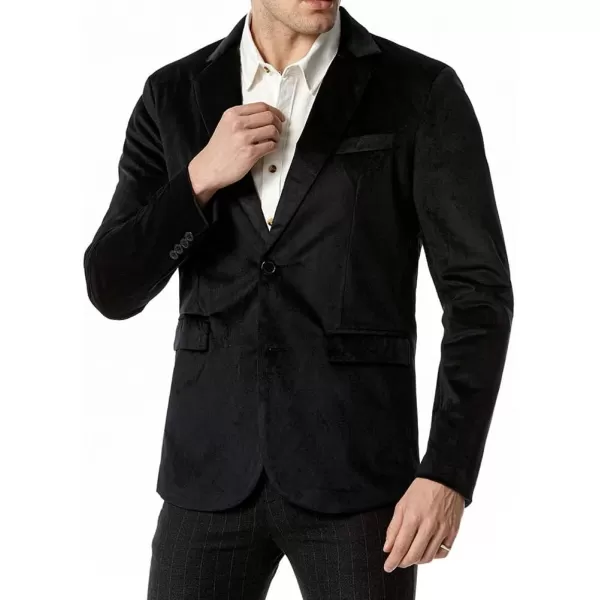 chouyatou Mens Solid Velvet Blazer Basic Slim Fit Two Button Prom Party Dinner Blazer JacketBlack