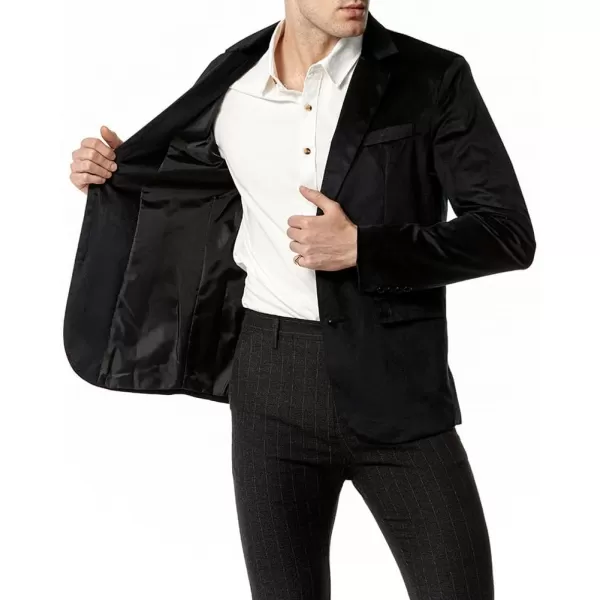 chouyatou Mens Solid Velvet Blazer Basic Slim Fit Two Button Prom Party Dinner Blazer JacketBlack