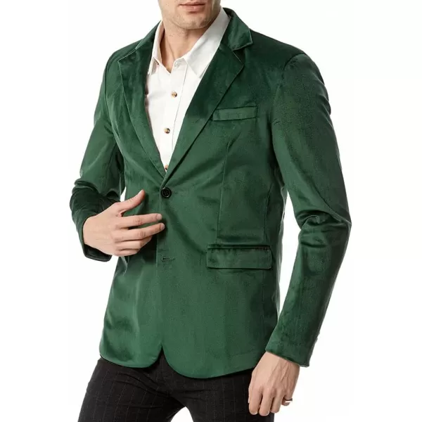 chouyatou Mens Solid Velvet Blazer Basic Slim Fit Two Button Prom Party Dinner Blazer JacketDark Green