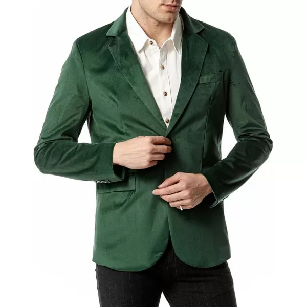 chouyatou Mens Solid Velvet Blazer Basic Slim Fit Two Button Prom Party Dinner Blazer JacketDark Green