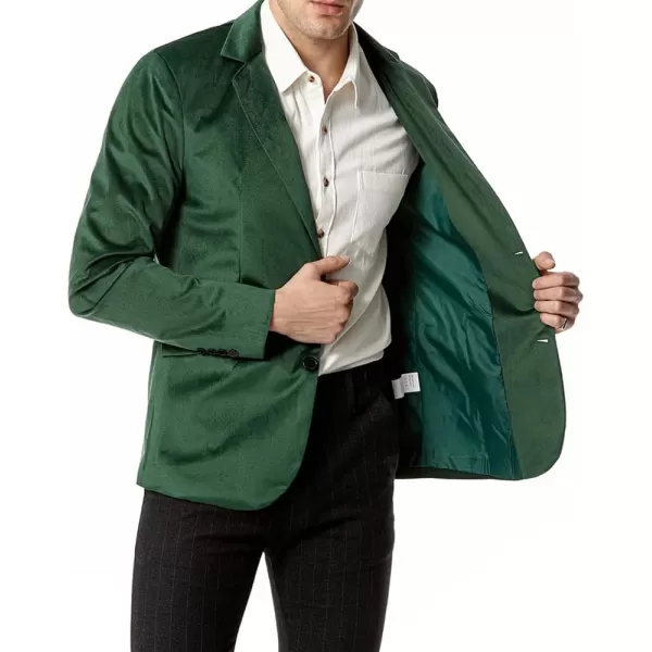 chouyatou Mens Solid Velvet Blazer Basic Slim Fit Two Button Prom Party Dinner Blazer JacketDark Green