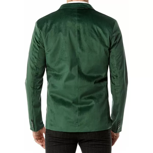 chouyatou Mens Solid Velvet Blazer Basic Slim Fit Two Button Prom Party Dinner Blazer JacketDark Green