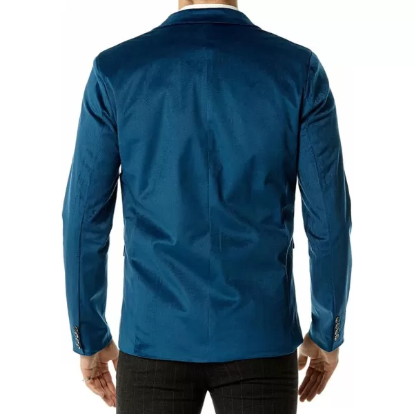 chouyatou Mens Solid Velvet Blazer Basic Slim Fit Two Button Prom Party Dinner Blazer JacketPeacock Blue