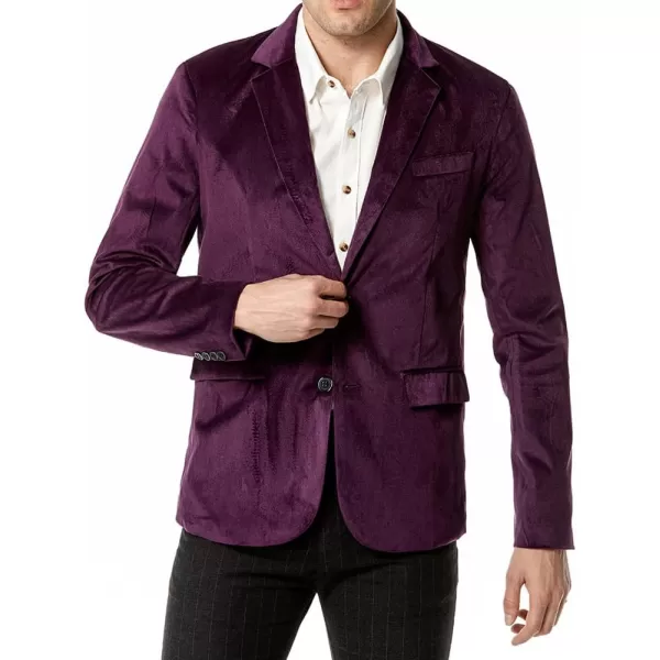 chouyatou Mens Solid Velvet Blazer Basic Slim Fit Two Button Prom Party Dinner Blazer JacketPurple