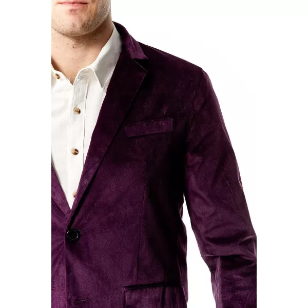 chouyatou Mens Solid Velvet Blazer Basic Slim Fit Two Button Prom Party Dinner Blazer JacketPurple