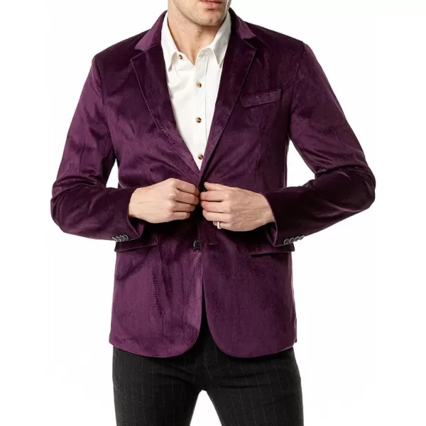 chouyatou Mens Solid Velvet Blazer Basic Slim Fit Two Button Prom Party Dinner Blazer JacketPurple
