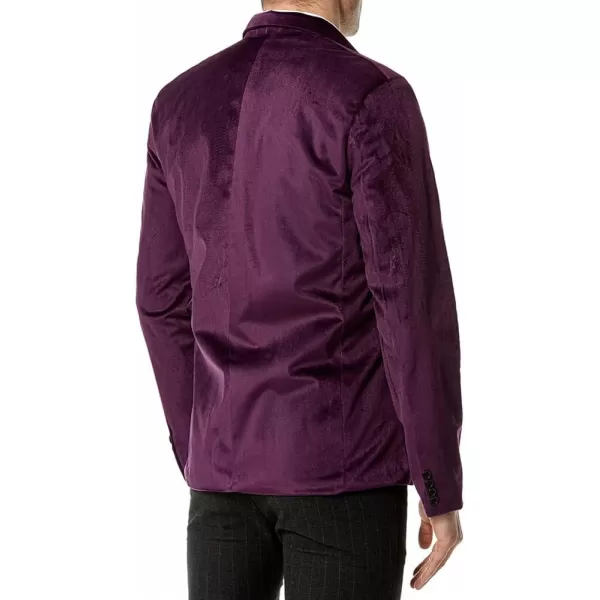 chouyatou Mens Solid Velvet Blazer Basic Slim Fit Two Button Prom Party Dinner Blazer JacketPurple