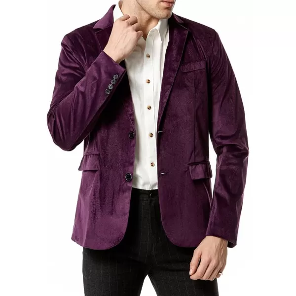 chouyatou Mens Solid Velvet Blazer Basic Slim Fit Two Button Prom Party Dinner Blazer JacketPurple
