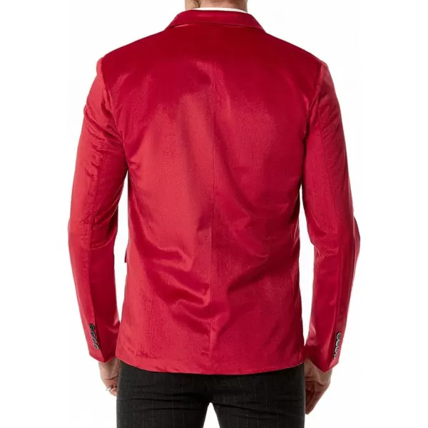 chouyatou Mens Solid Velvet Blazer Basic Slim Fit Two Button Prom Party Dinner Blazer JacketRed