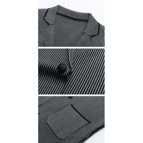 chouyatou Mens Vertical Striped Notched Lapel Business Casual Slim Fit Knit Sweater Blazer Jacket Sport CoatGray