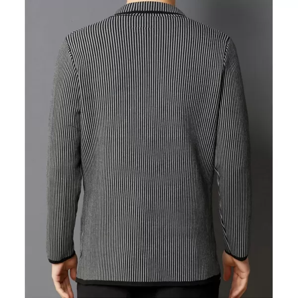 chouyatou Mens Vertical Striped Notched Lapel Business Casual Slim Fit Knit Sweater Blazer Jacket Sport CoatGray