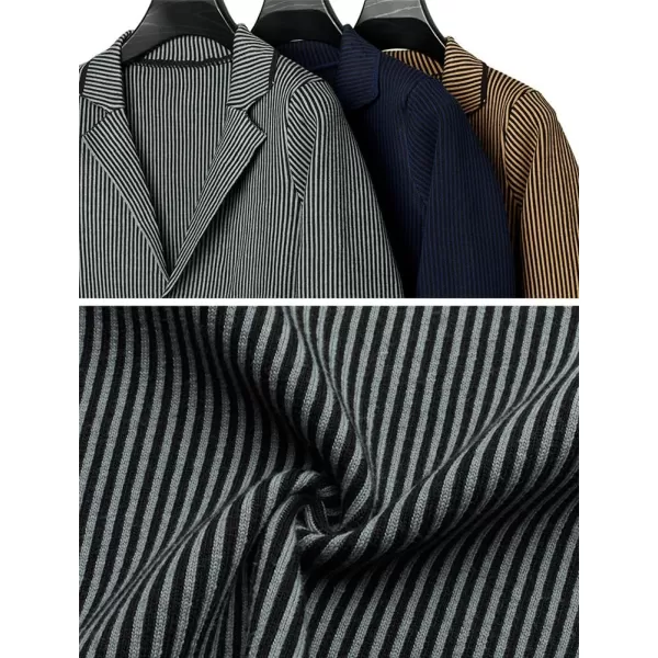 chouyatou Mens Vertical Striped Notched Lapel Business Casual Slim Fit Knit Sweater Blazer Jacket Sport CoatYellow Khaki