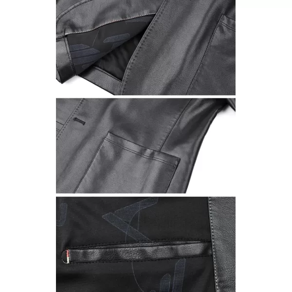 chouyatou Mens Vintage Notched Lapel 2 Button Patch Pocket Pu Faux Leather Blazer Jacket Sport CoatBlack