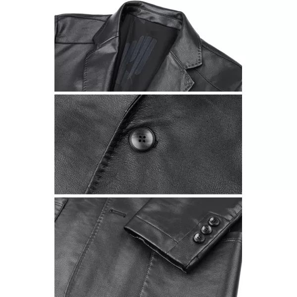 chouyatou Mens Vintage Notched Lapel 2 Button Patch Pocket Pu Faux Leather Blazer Jacket Sport CoatBlack