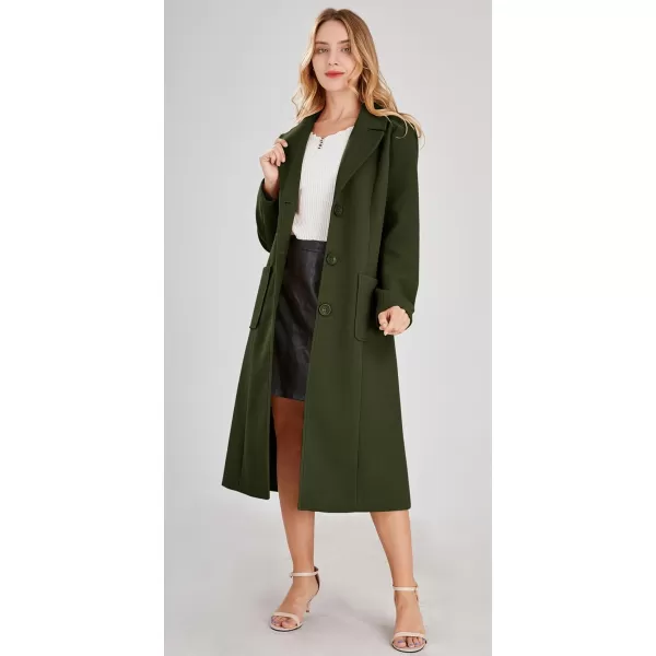chouyatou Womens Big Notch Lapel Single Breasted MidLong Wool Blend CoatArmy Green