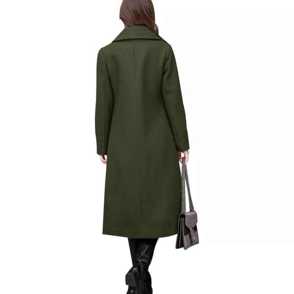chouyatou Womens Big Notch Lapel Single Breasted MidLong Wool Blend CoatArmy Green