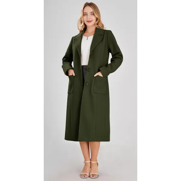 chouyatou Womens Big Notch Lapel Single Breasted MidLong Wool Blend CoatArmy Green