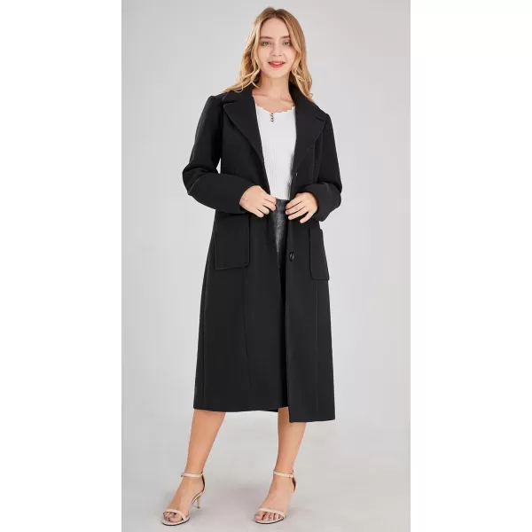 chouyatou Womens Big Notch Lapel Single Breasted MidLong Wool Blend CoatBlack