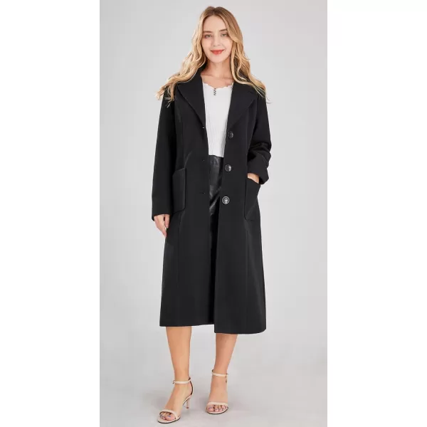 chouyatou Womens Big Notch Lapel Single Breasted MidLong Wool Blend CoatBlack
