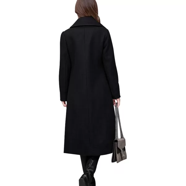 chouyatou Womens Big Notch Lapel Single Breasted MidLong Wool Blend CoatBlack