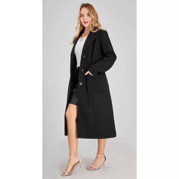 chouyatou Womens Big Notch Lapel Single Breasted MidLong Wool Blend CoatBlack
