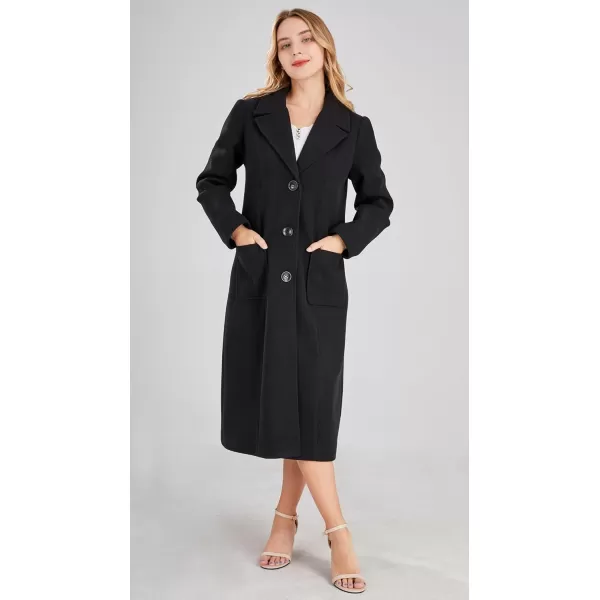 chouyatou Womens Big Notch Lapel Single Breasted MidLong Wool Blend CoatBlack
