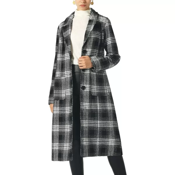 chouyatou Womens Big Notch Lapel Single Breasted MidLong Wool Blend CoatBlackplaid