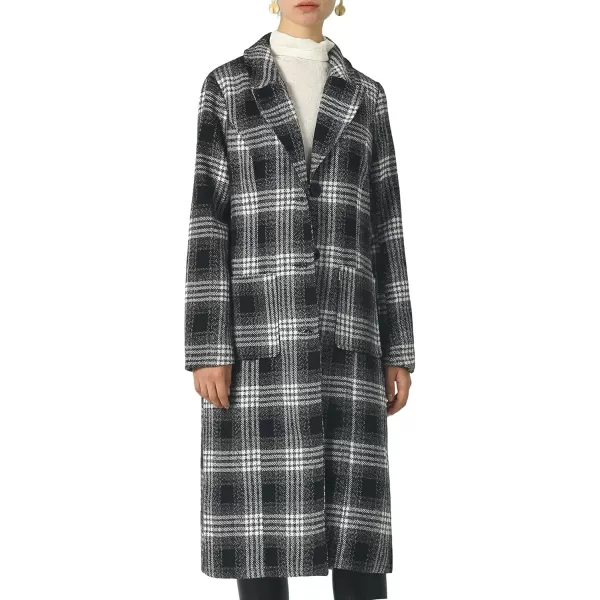 chouyatou Womens Big Notch Lapel Single Breasted MidLong Wool Blend CoatBlackplaid
