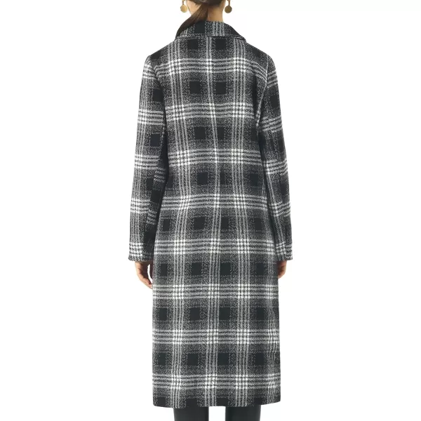 chouyatou Womens Big Notch Lapel Single Breasted MidLong Wool Blend CoatBlackplaid