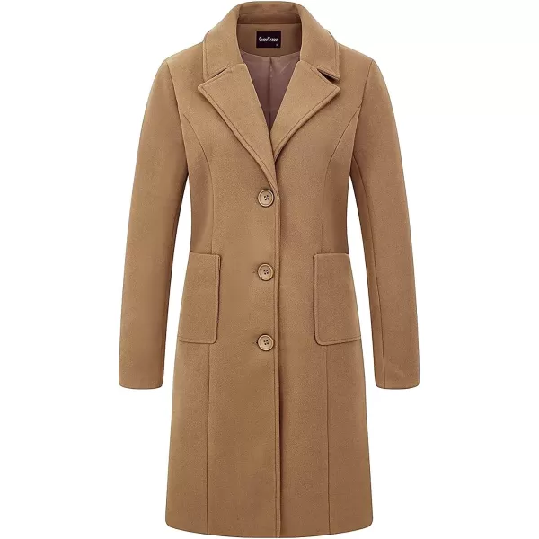 chouyatou Womens Big Notch Lapel Single Breasted MidLong Wool Blend CoatCamel