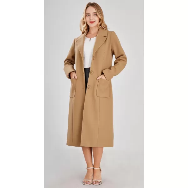 chouyatou Womens Big Notch Lapel Single Breasted MidLong Wool Blend CoatCamel
