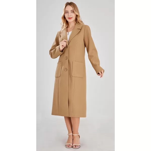 chouyatou Womens Big Notch Lapel Single Breasted MidLong Wool Blend CoatCamel