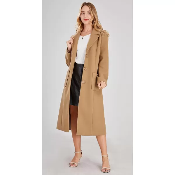 chouyatou Womens Big Notch Lapel Single Breasted MidLong Wool Blend CoatCamel